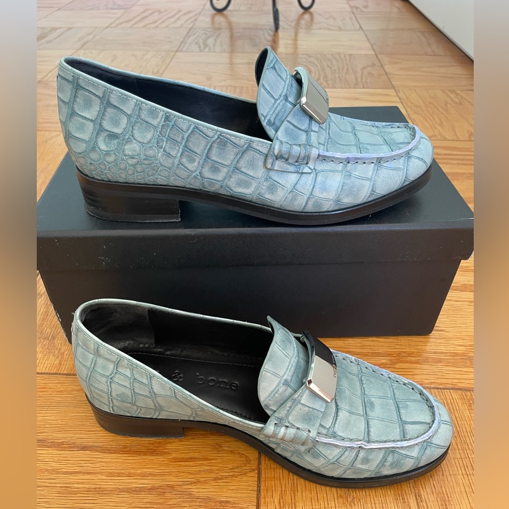 rag and bone loafers in light blue leather with silver buckle and black … - Picture 11 of 16